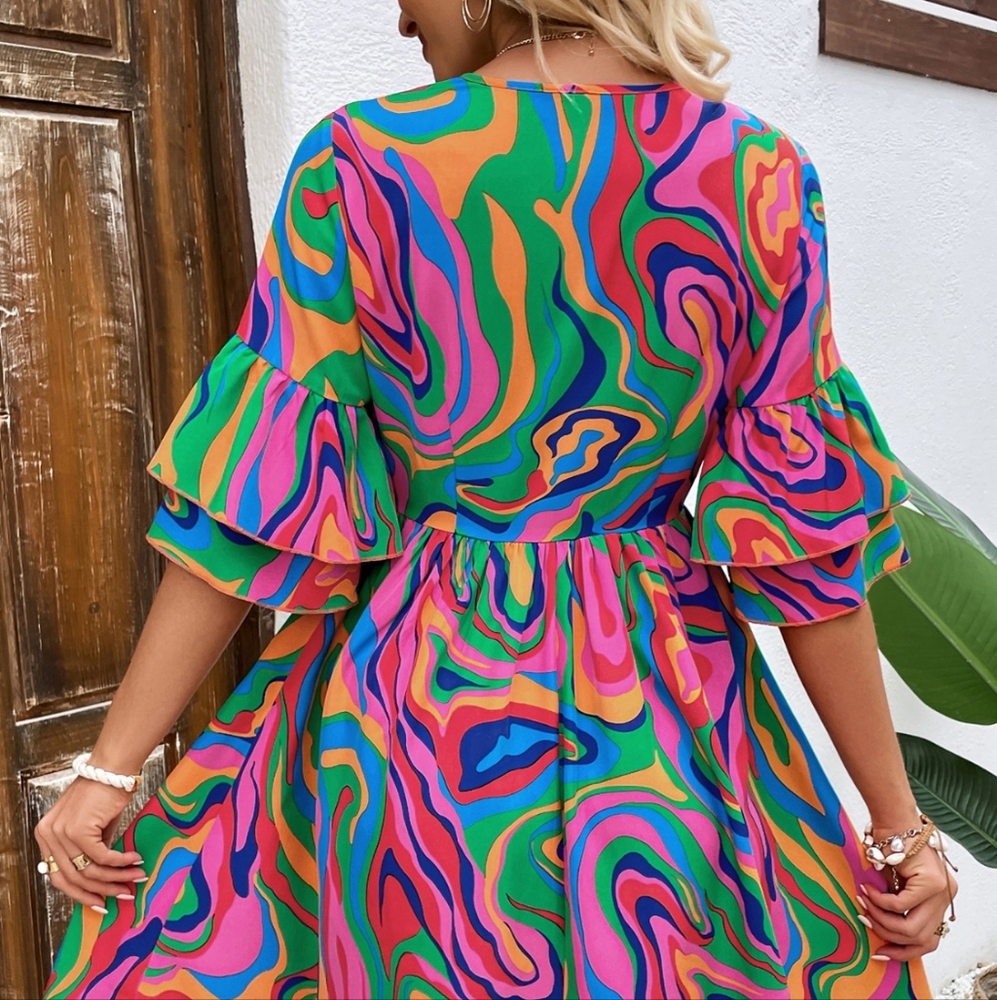 Whimsy Color Waves V-Neck Dress - Picture 9 of 10